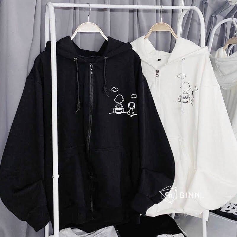 Áo khoác nam nữ nỉ ngoại dây kéo in hình vẽ trắng đen | BigBuy360 - bigbuy360.vn
