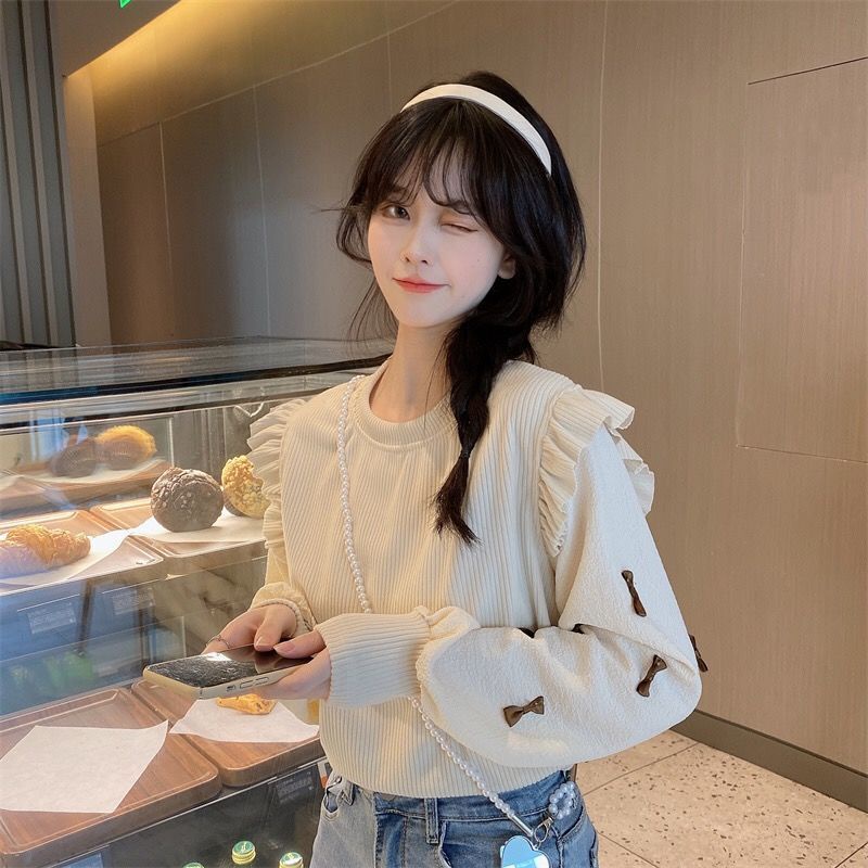 Áo Thun Dệt Kim Tay Dài Dáng Rộng Phong Cách Phương Tây Thời Trang Mùa Thu Cho Nữ