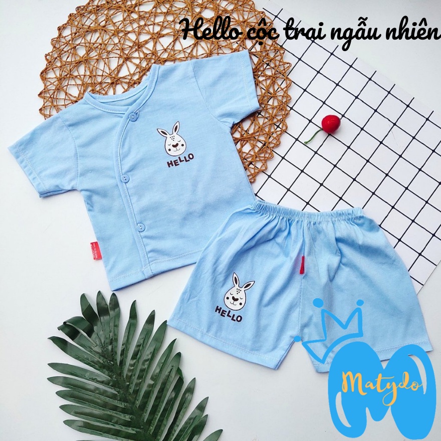 Quần áo sơ sinh ngắn tay cho bé trai bé gái mùa hè giá rẻ đồ sơ sinh cho bé HELLO cộc cúc chéo