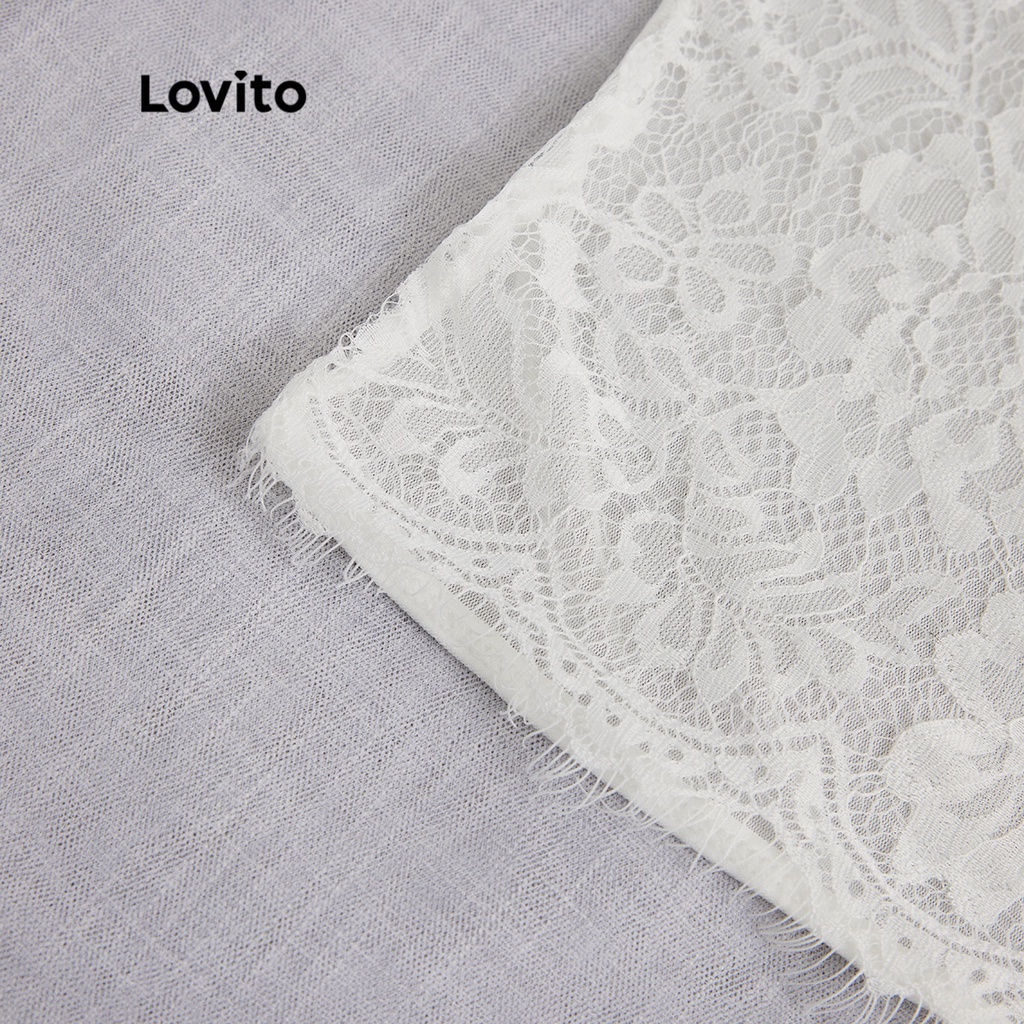 Đồ lót ren Lovito với dây đeo trễ vai không có miếng đệm sexy L17X614 (Trắng / Đen)