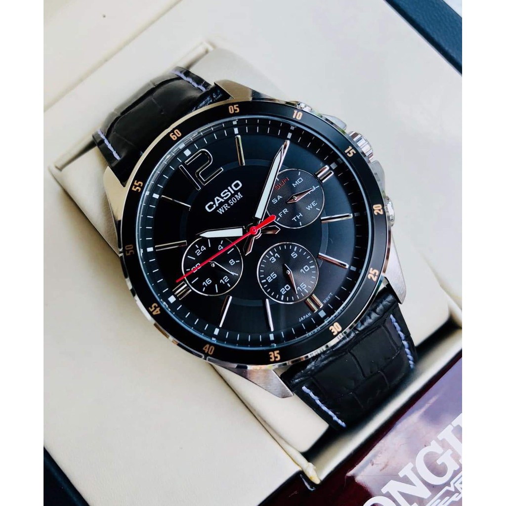 Đồng hồ nam Casio MTP-1374L-1AVDF - Máy Quartz Pin 6 kim - Dây da - Kính khoáng cứng