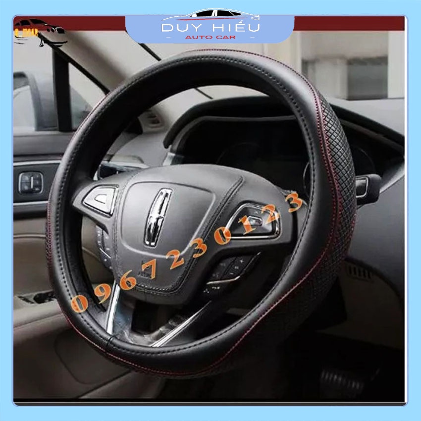 Bọc Vô Lăng Ô Tô Chất Liệu Da Đẹp, Chống Trượt Thoáng Khí Màu Đen Chỉ Đỏ Siêu Sang