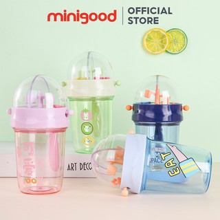 Ly uống nước có ống hút hình bập bênh thú vị 390ml MINIGOOD