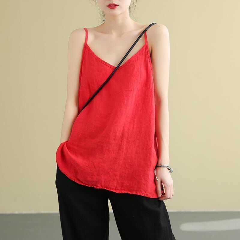 Áo hai dây bằng cotton lanh dáng rộng dễ phối đồ