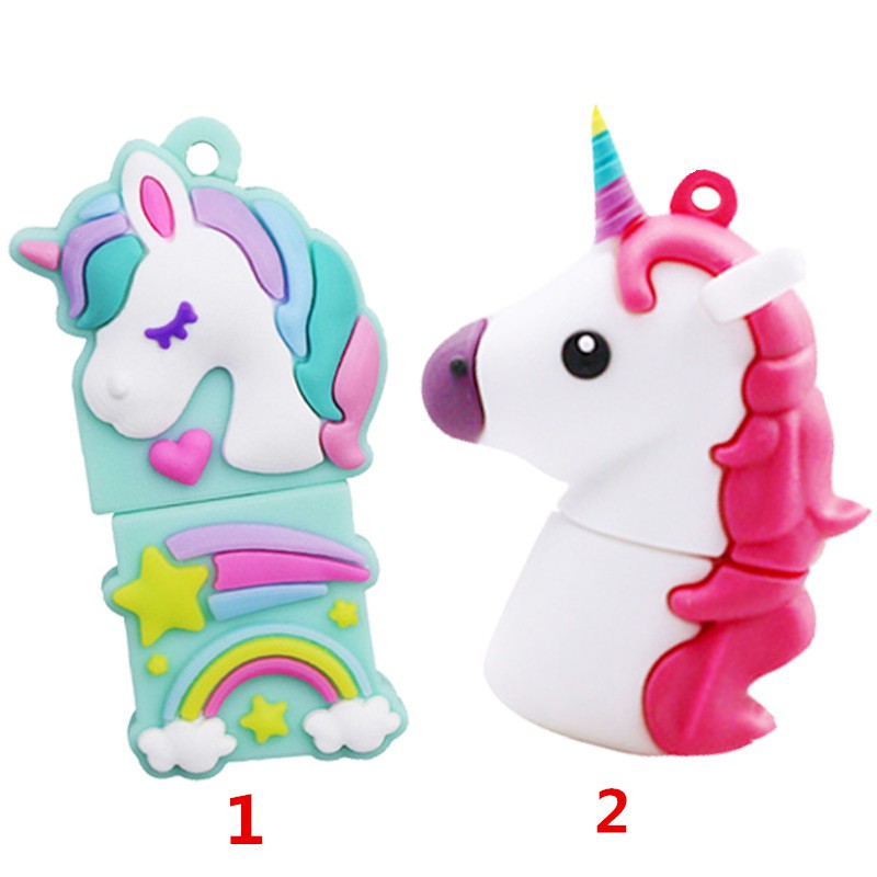 Ổ đĩa hình chữ U 13 GB / 32 GB hình kỳ lân hoạt hình bảy sắc cầu vồng không thấm nước