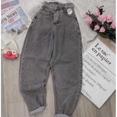 Quần baggy jean nữ thêu đáp hoa cúc chất vải đẹp F09