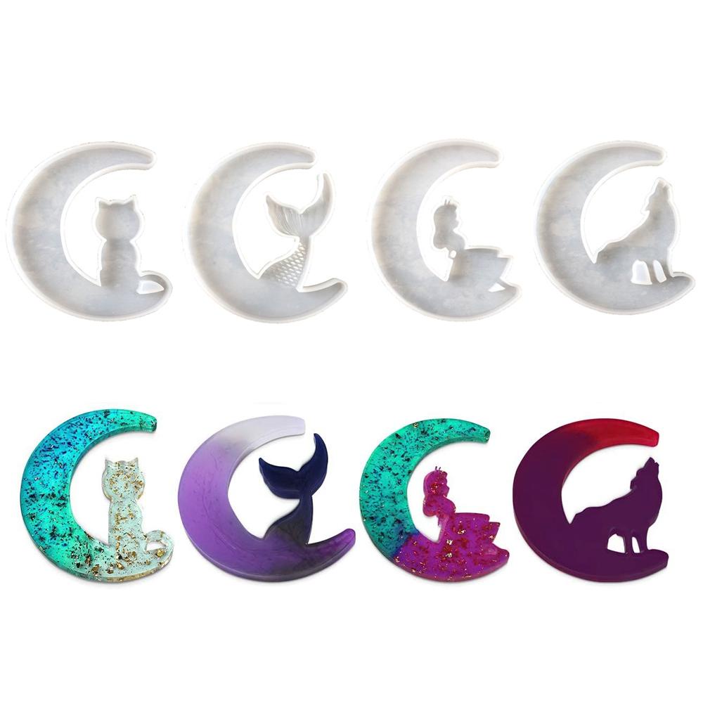 YIYU Khuôn Silicone Làm Mặt Dây Chuyền Hình Cô Gái, Mặt Trăng, Nàng Tiên Cá
