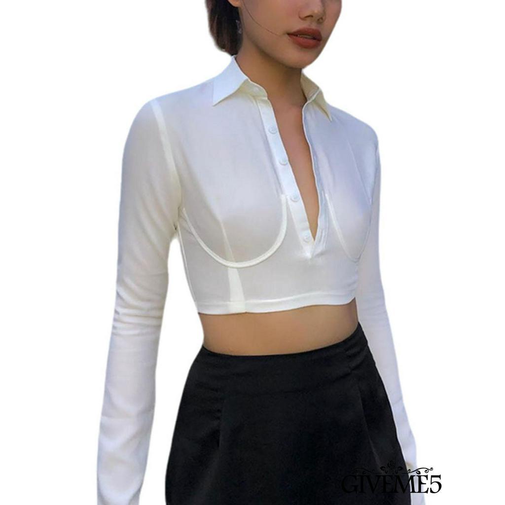 Áo lửng kiểu sơ mi dài tay màu trơn dành cho nữ