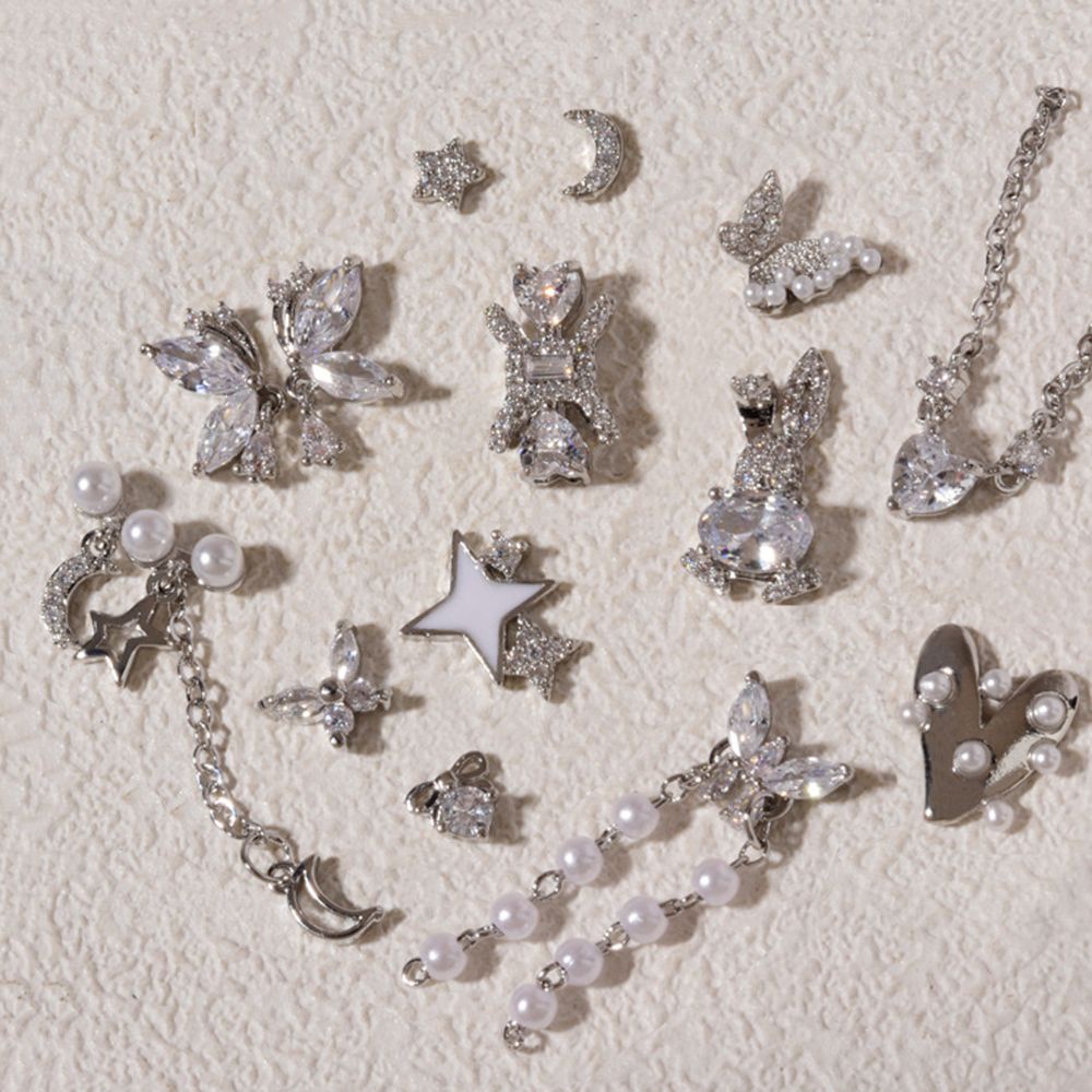 [Hàng mới về] Hạt phụ kiện trang trí móng tay nghệ thuật đính ngọc trai 3D hình thỏ / ngôi sao sang trọng