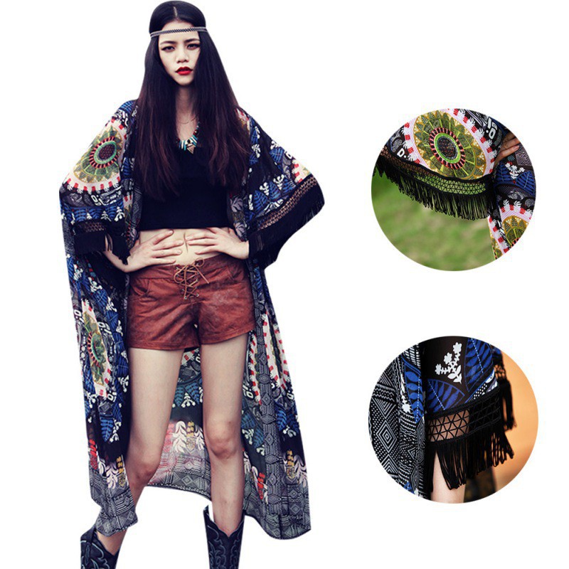 Áo khoác chiffon kiểu kimono dáng dài phong cách Bohemia cho nữ | BigBuy360 - bigbuy360.vn