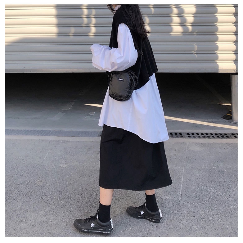 Áo sweater dệt kim sát nách cổ chữ V dáng rộng xẻ tà thời trang dành cho nữ