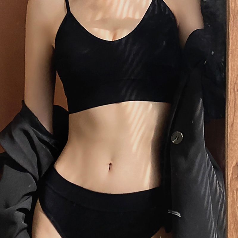 Youyo Bộ Đồ Lót 2 Món Gồm Áo Ngực Cổ Chữ V Hở Lưng Không Gọng Có Đệm Nâng Ngực + Quần Lọt Khe Thấp Màu Trơn