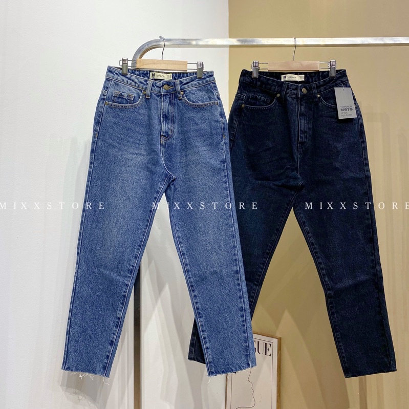 Quần Jean Nữ Baggy Lưng Cao lai cắt chất cotton đứng phom dáng 9 tấc phong cách trẻ trung