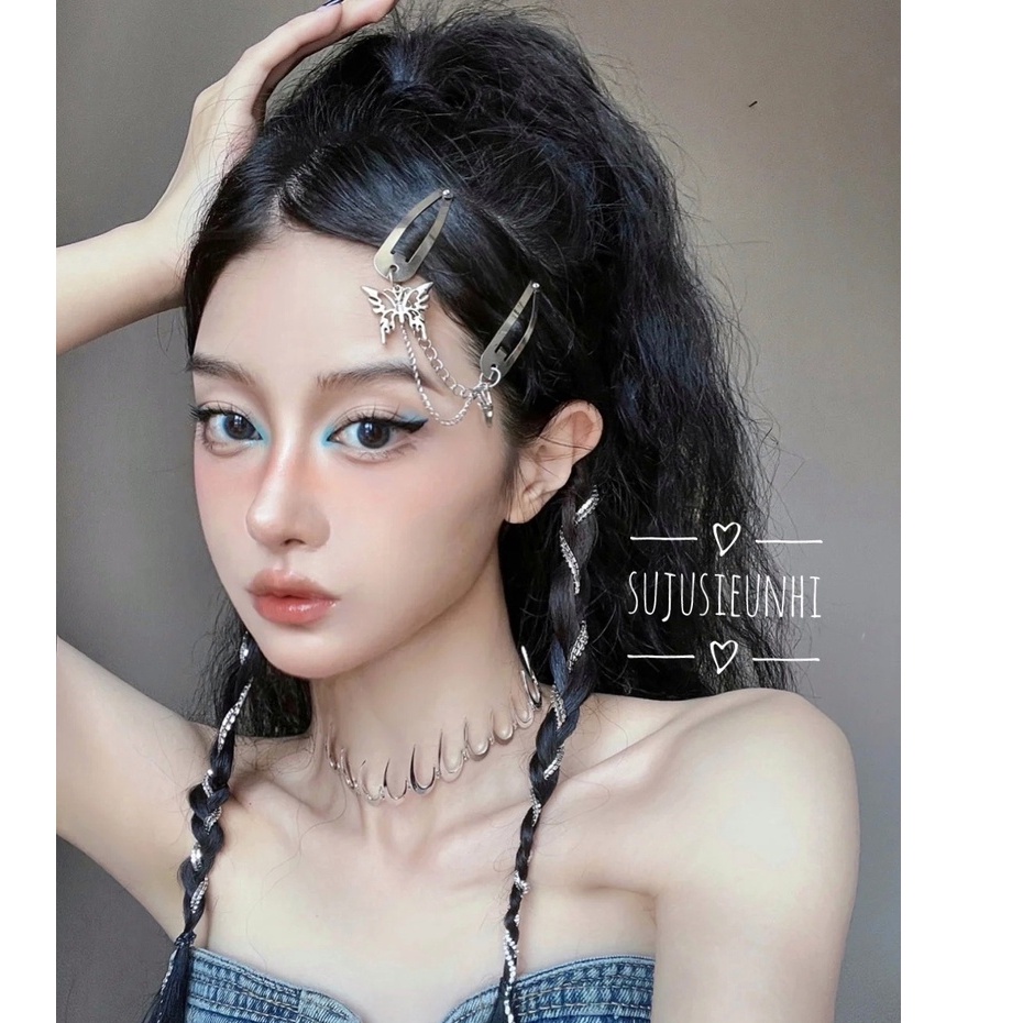 (UPDATE 25 mẫu) Kẹp tóc phong cách Punk đơn giản, cá tính có đính mặt chữ thập, trái tim, gấu,đủ hình