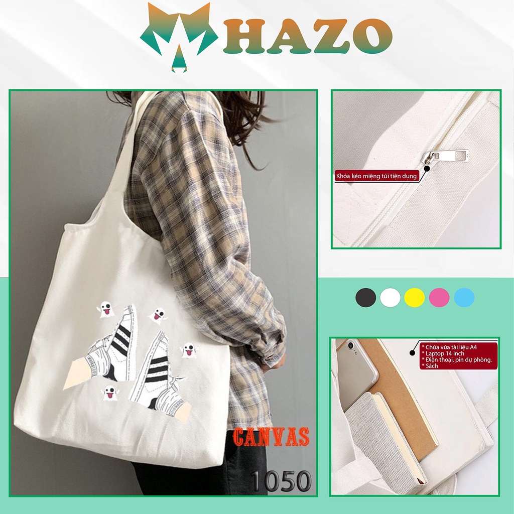 TÚI TOTE TRẮNG CHẤT VẢI CANVAS 1050 ĐÔI GIÀY MA QUÁI DỄ THƯƠNG HÀNG CHUẨN ĐẸP