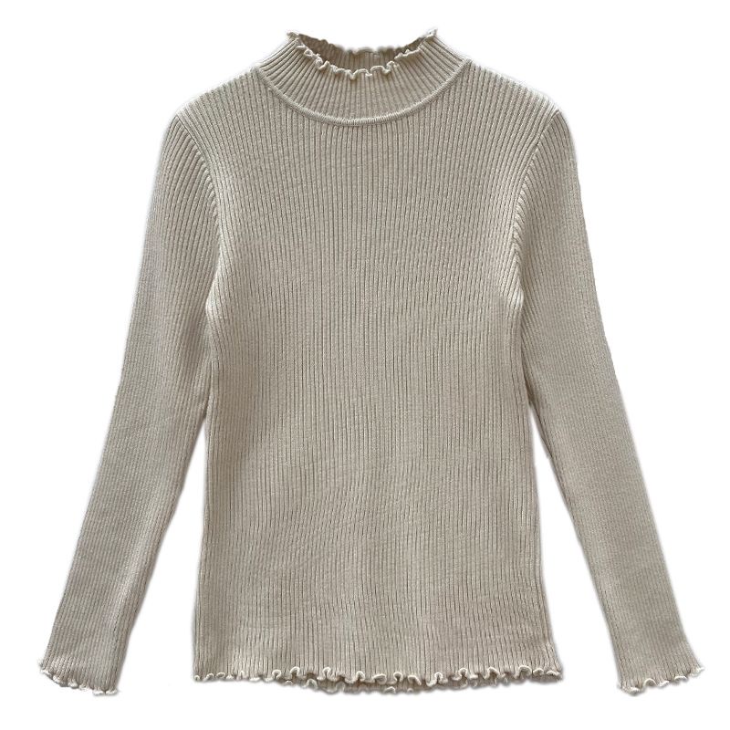 Áo Sweater Dệt Kim Tay Dài Cổ Cao Dáng Ôm Màu Trơn Thời Trang Thu Đông Mới  Cho Nữ