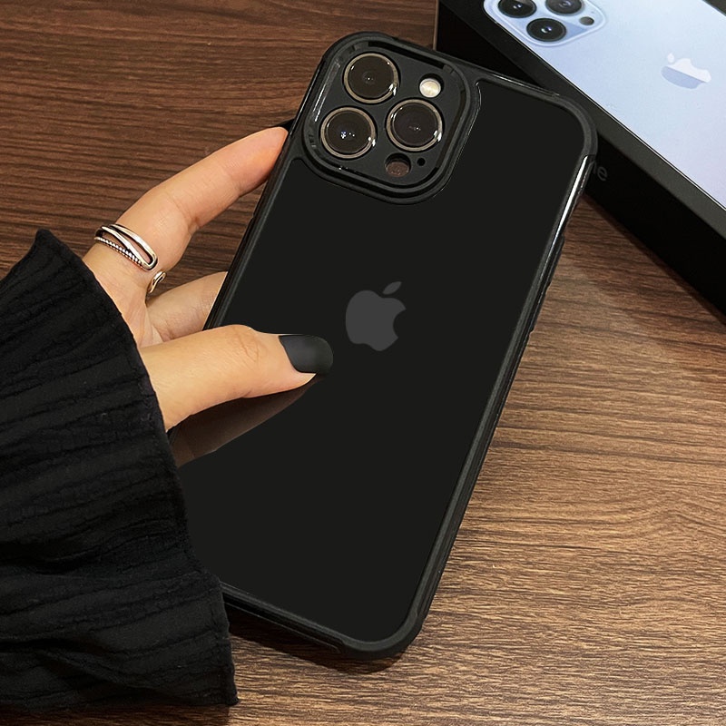 Ốp Điện Thoại Cứng Viền Silicon Dẻo Trong Suốt Chống Sốc Cho iPhone 11 12 13 14 Pro Max 14 Plus