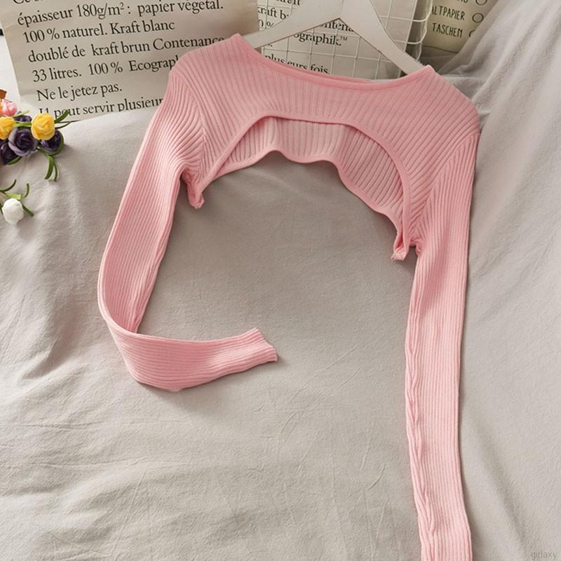 Áo dệt kim dài tay/áo hai dây ngắn ôm dáng phong cách Hàn Quốc đơn giản dễ phối đồ