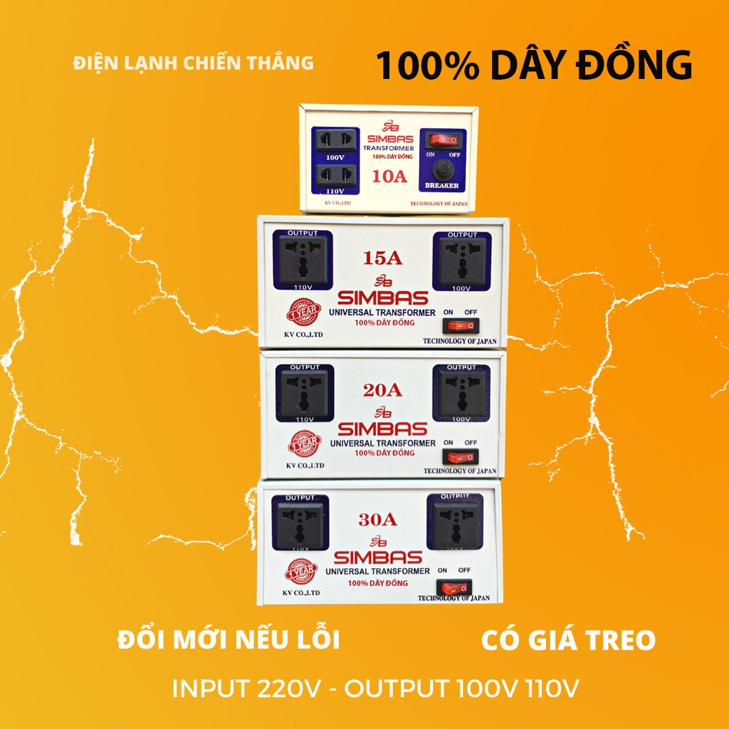 Biến áp 220v ra 110v, bộ đổi nguồn điện SASAN 100% DÂY ĐỒNG