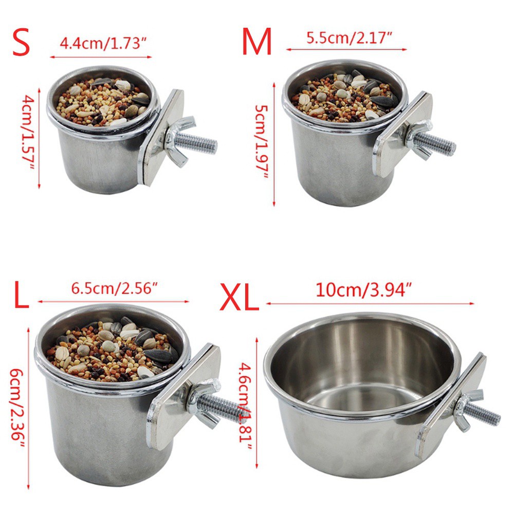 Tô Đựng Thức Ăn/Nước Uống Bằng Thép Không Gỉ Treo Lồng Chim Vẹt Tiện Dụng