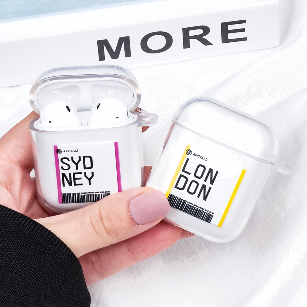 Vỏ bảo vệ hộp sạc tai nghe không dây trong suốt in nhãn tem cho Airpods 1/2