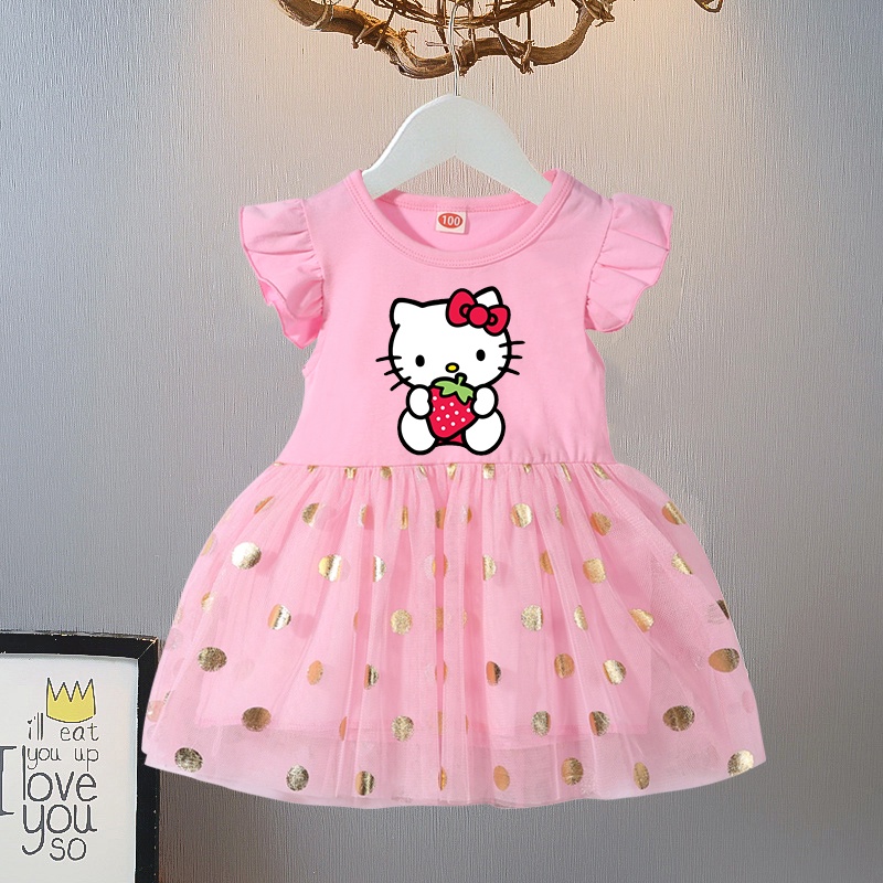 Thời Trang Đầm Công Chúa Mùa Hè In Họa Tiết hello kitty Dễ Thương Cho Bé Gái 0-6 Tuổi