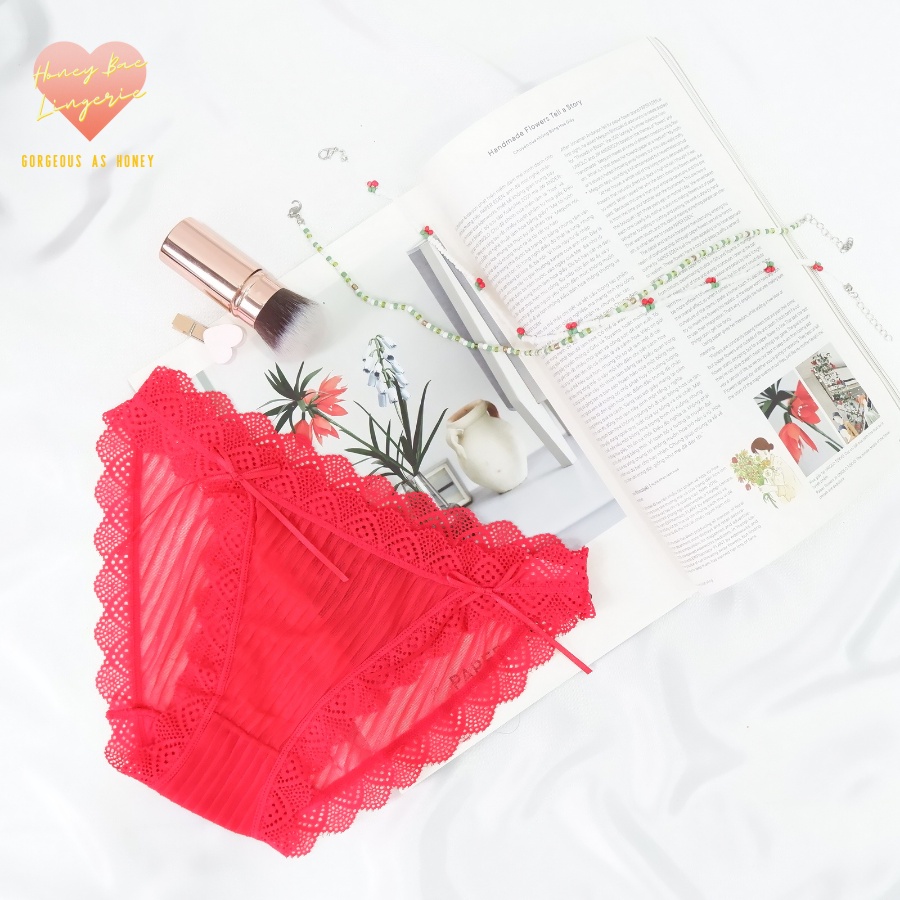 Quần Lót Ren Nữ Cao Cấp đính nơ pha voan tuyết mềm mại xuyên thấu quyến rũ sexy kháng khuẩn REN002 Honey Bae Nội Y | BigBuy360 - bigbuy360.vn