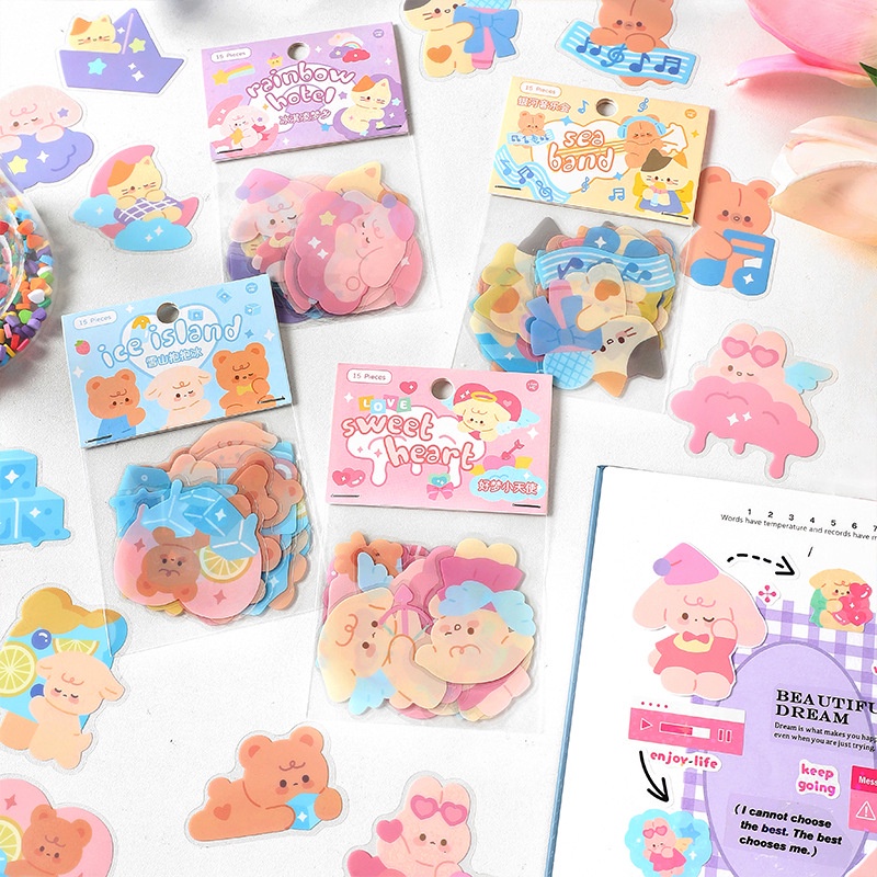 Bộ 15 Tấm Sticker Dán Trang Trí Hình Động Vật Hoạt Hình Đáng Yêu