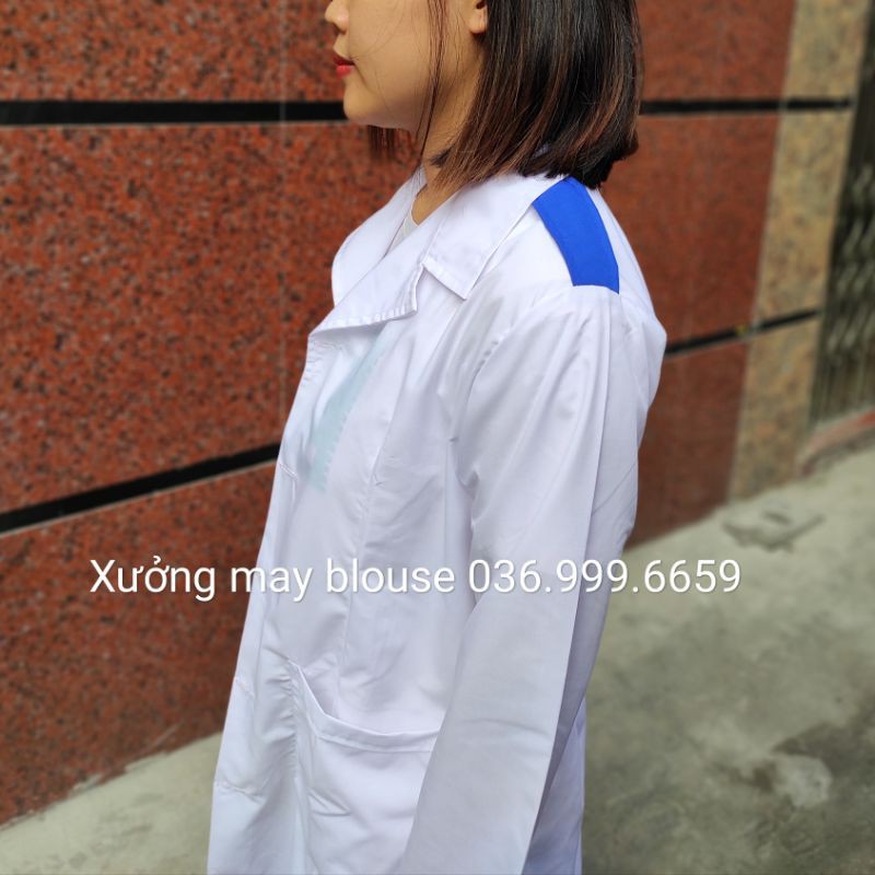 Áo blouse trắng thực tập sinh - Áo choàng bác sĩ có cầu vai nam nữ dài tay