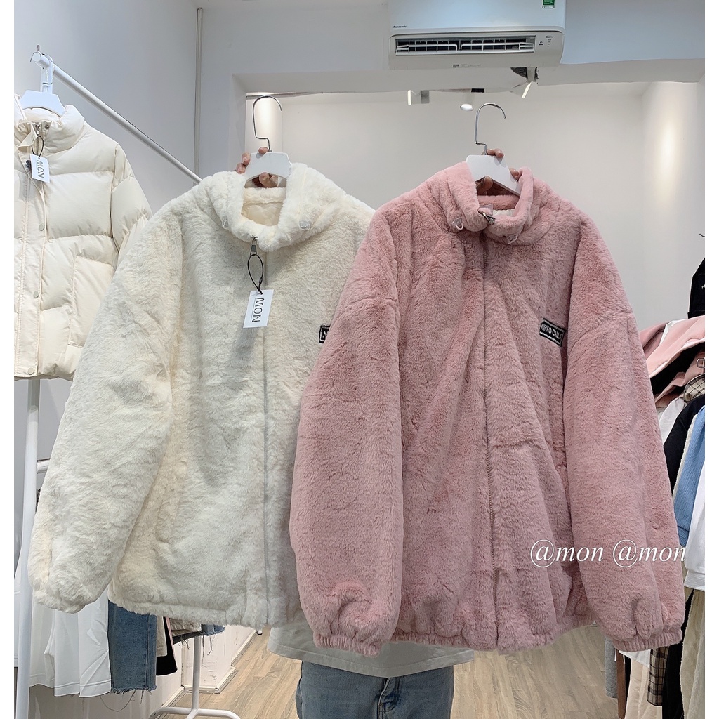 2101125 Áo lông sọc tay, áo khoác lông trần bông dày ấm thời trang ulzzang freesize | BigBuy360 - bigbuy360.vn