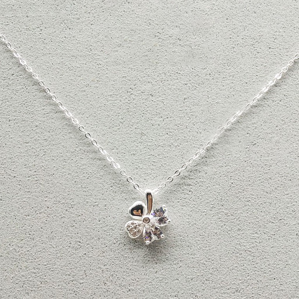 Vòng Cổ Bạc, Dây Chuyền Bạc Cỏ Bốn Lá Cánh Trái Tim May Mắn Cho Nữ TNC JEWELLERY