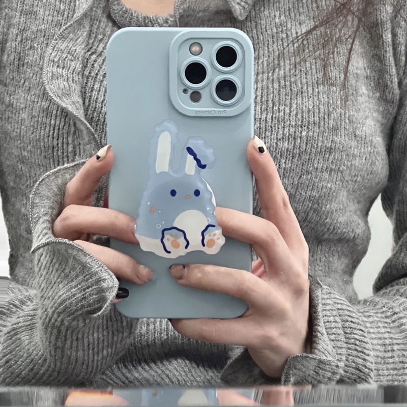 Giá Đỡ Điện Thoại Bằng Nhựa Acrylic Hình Thỏ Màu Xanh Dương Phong Cách Mới