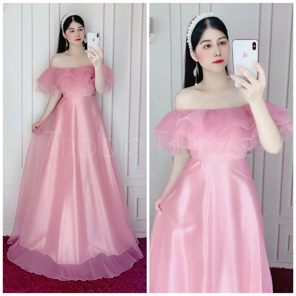 Đầm maxi dự tiệc mặc cưới bẹt vai tầng bèo TRIPBLE T DRESS - Size S/M/L (ảnh/video thật) MS324V