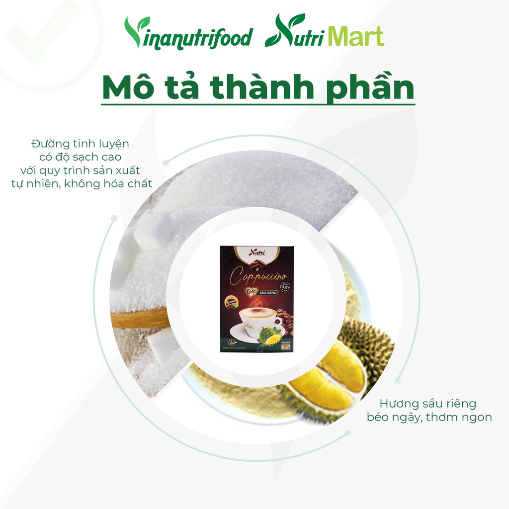 Cà phê capuchino sầu riêng Vinanutrifood C02, hương vị sầu riêng đặc trưng, giúp giải tỏa căng thẳng (15g x 12 gói) | BigBuy360 - bigbuy360.vn