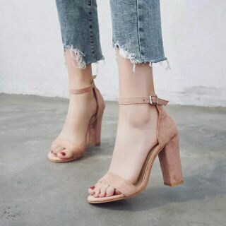 Sandal Gót Vuông 7 Phân Da Lộn Hót 2019