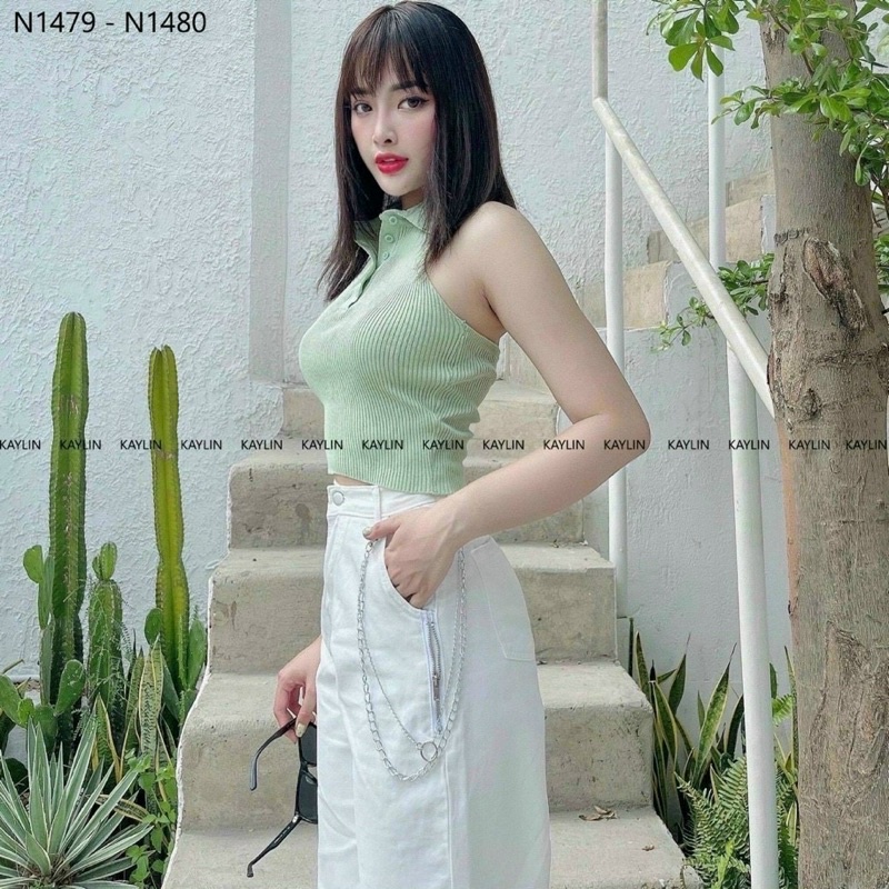 Áo thun nữ sát nách cổ bẻ thun gân sexy tôn dáng