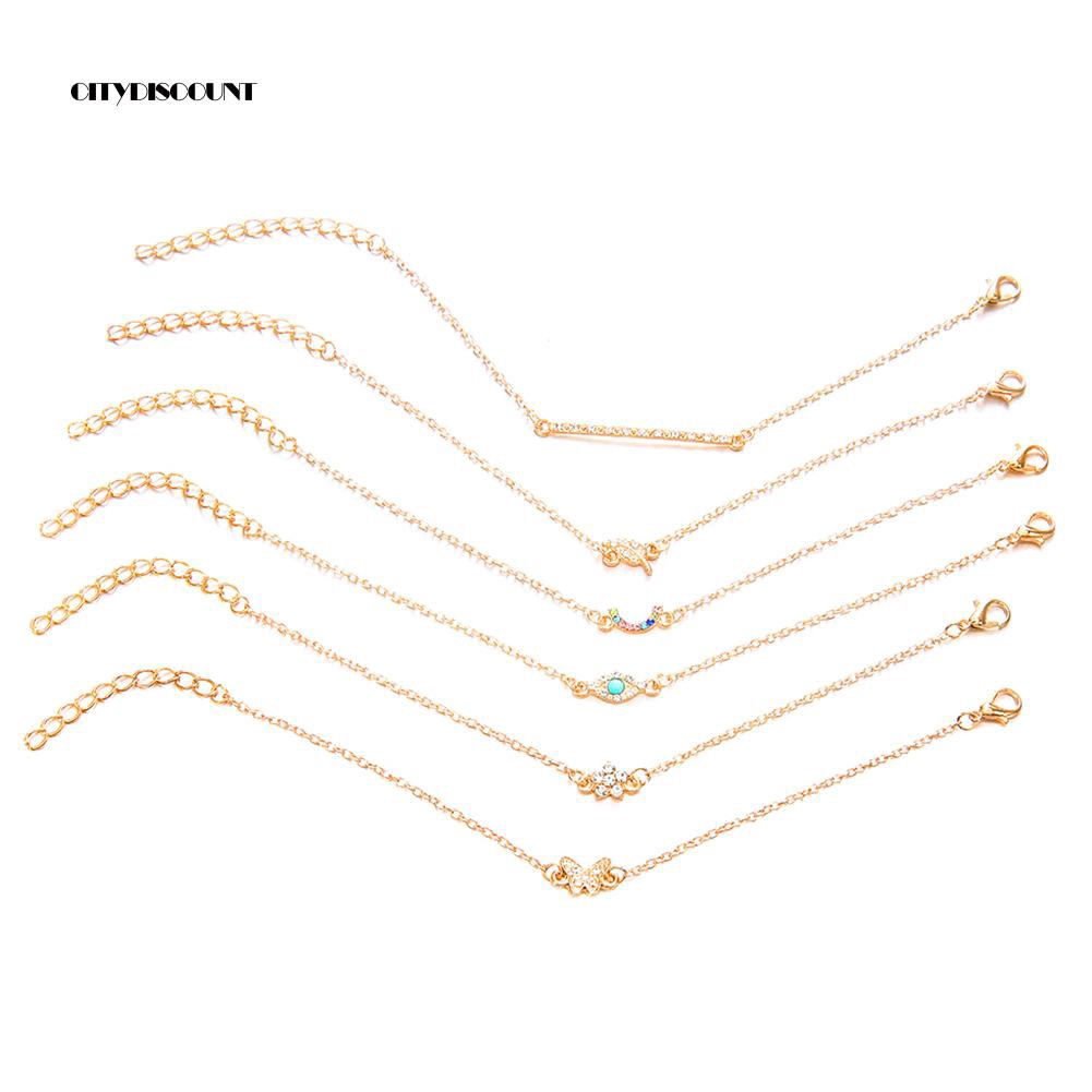 Bộ 6 vòng đeo tay hợp kim đính đá nhiều hình dáng thời trang | BigBuy360 - bigbuy360.vn