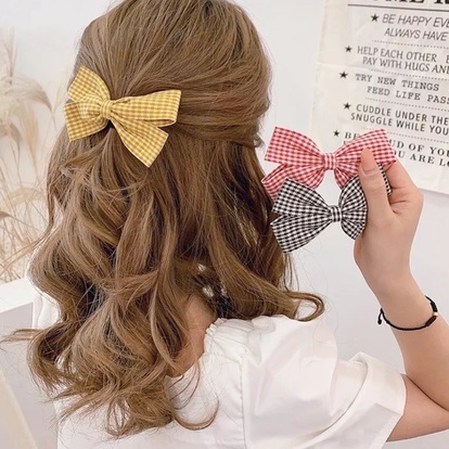 Kẹp nơ vải caro dễ thương, phụ kiện kẹp tóc nữ thời trang Filibra -  KT043