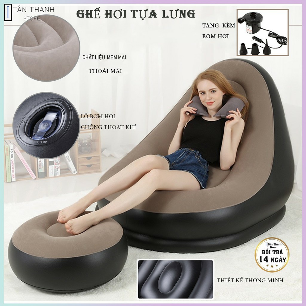Tặng Bơm Điện Ghế Bơm Hơi Tựa Lưng Đọc Sách - Ghế Đôn - Miếng Vá