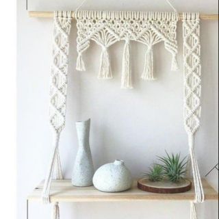 Kệ gỗ trang trí treo dây macramé treo tường