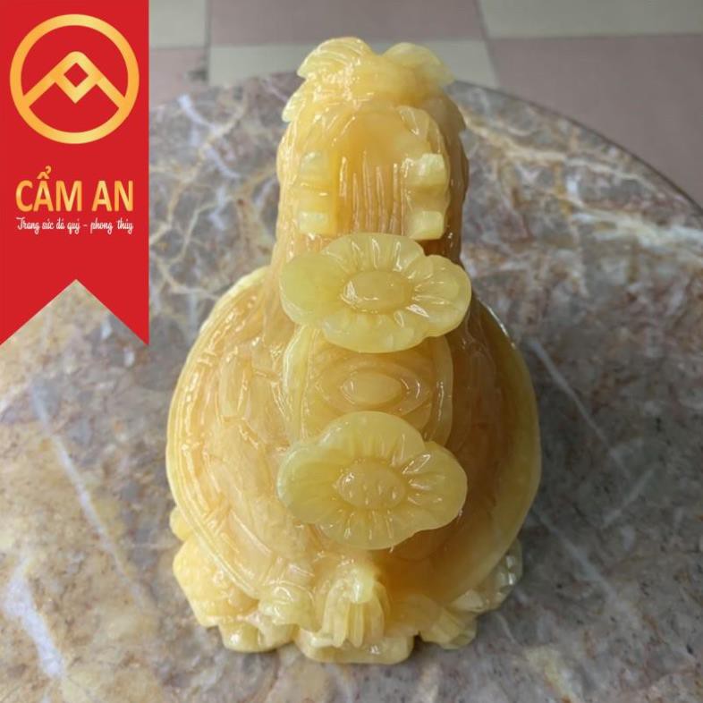 Tượng Long Quy  cõng gậy như ý phong thủy đá ngọc hoàng long Onyx Marble - Dài 15 cm