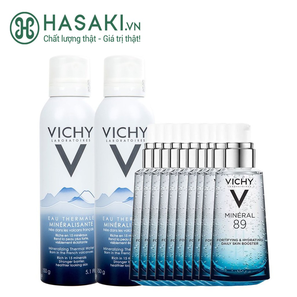 Combo Vichy 2 Xịt Khoáng 150ml + 10 Gói Dưỡng Chất Khoáng Cô Đặc Minéral 89 1.5ml