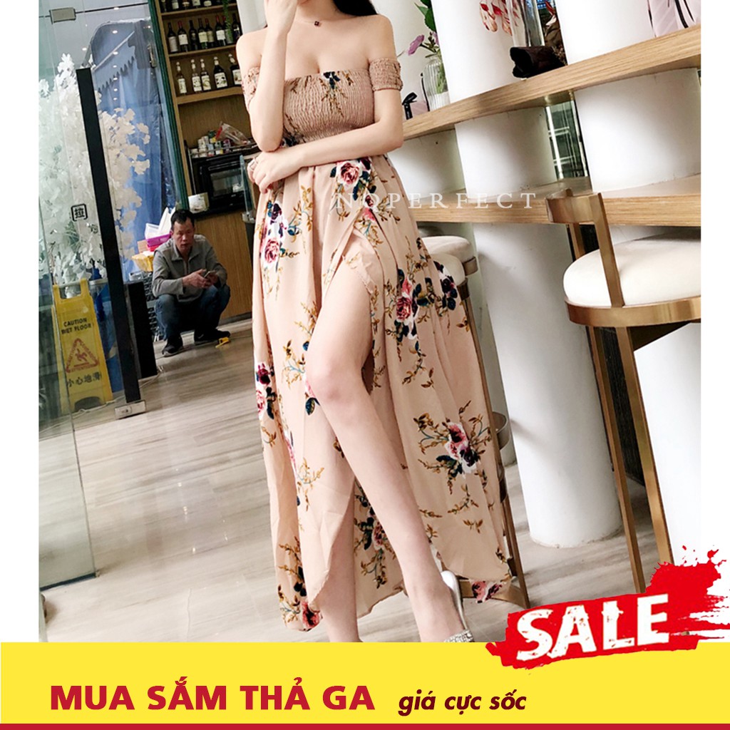 Đầm voan cao cấp công chúa bẹt vai in hoa quý tộc Hàn Quốc