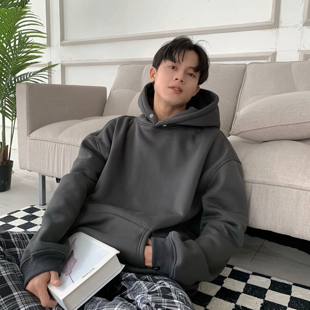 Áo hoodie unisex nỉ trơn basic LEILA STORE áo nỉ phối mũ form rộng dáng unisex Local Brand | BigBuy360 - bigbuy360.vn