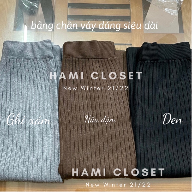 Chân váy len tăm dáng siêu dài qua gối