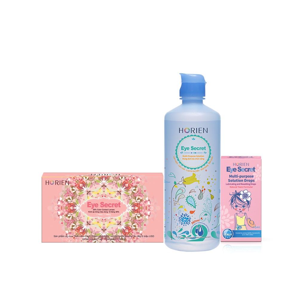 Combo kính màu 6 tháng + nhỏ mắt 15ml + dung dịch ngâm 360ml Eye Secret Contact Lens