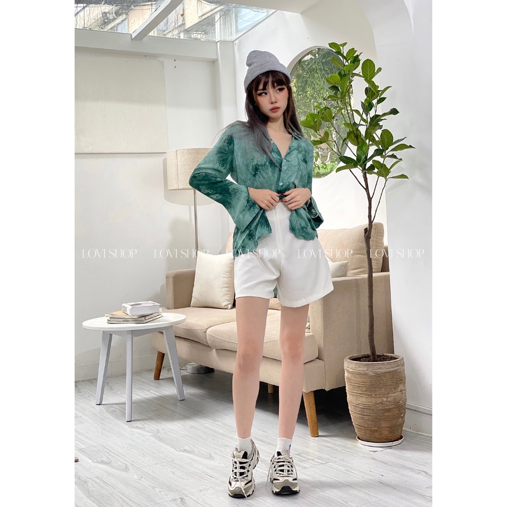 Áo sơ mi nữ loang màu tay dài cá tính chất lừ Lovi