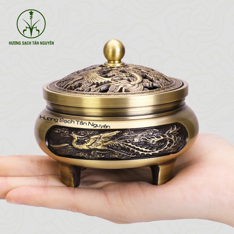 Lư đốt trầm bằng đồng, lư đồng xông trầm 100% đồng nguyên chất, chạm khắc tinh xảo LOẠI 1