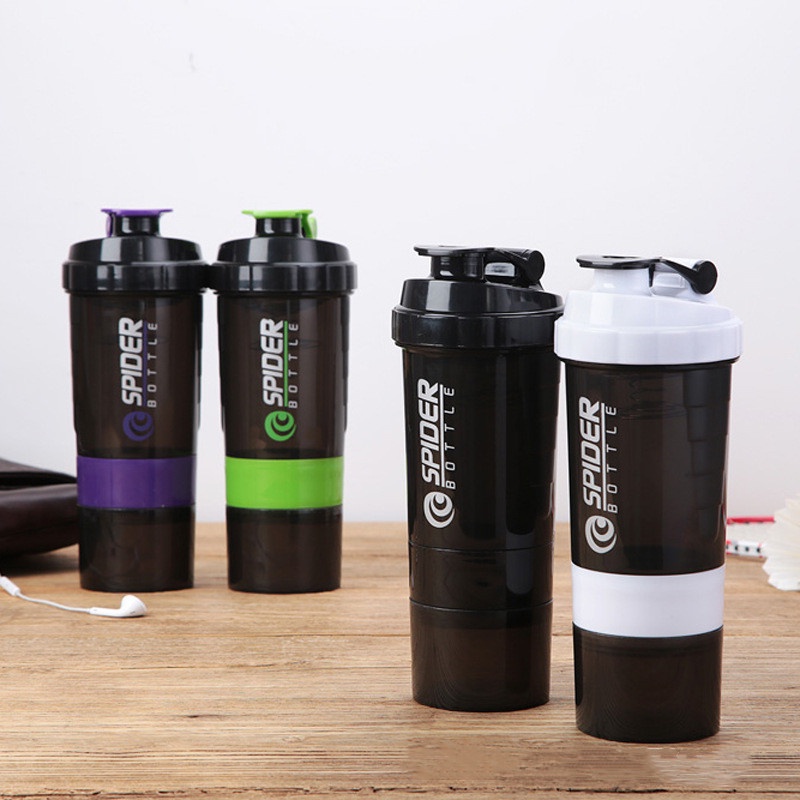 Bình nước, bình lắc, shaker thể thao, tập gym 500ml có hộp chia ngăn đựng whey