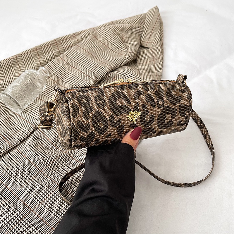 Túi Đeo Chéo Hình Trụ Màu Trơn Thêu Họa Tiết Da Báo Thời Trang Cho Nữ 2022